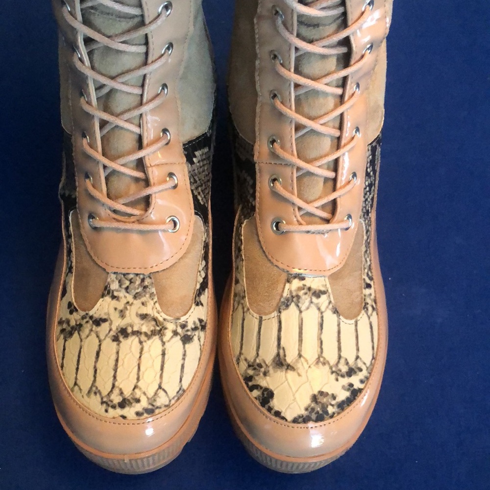 Cape Robbins Zipper Print & Tan Lace-Up Knee-High Boots - Picture 4 of 13